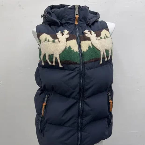 지프 자수 패치 네이비 패딩 조끼 M