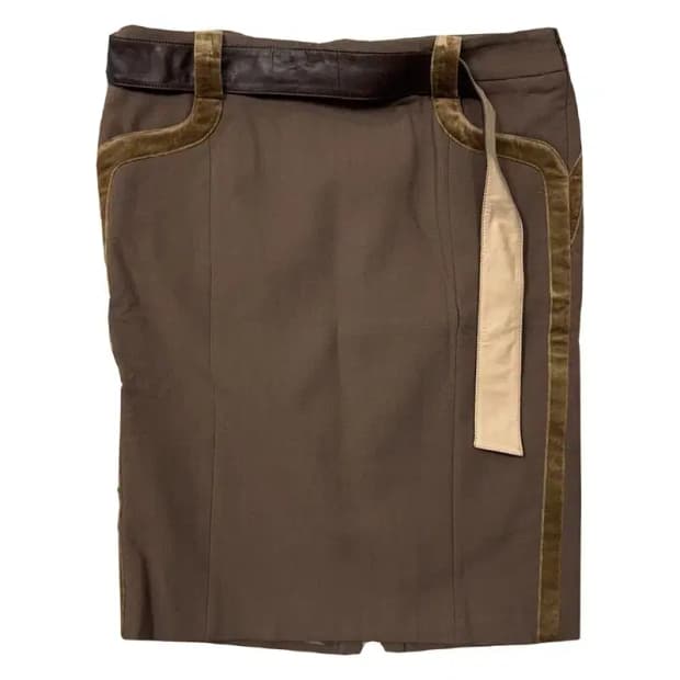 베르사체 Y2K 레더 벨티드 빈티지 브라운 스커트 44