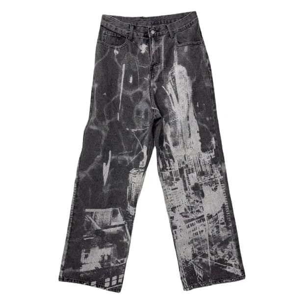 내스티킥 빈티지 페인팅 흑청 데님팬츠 30