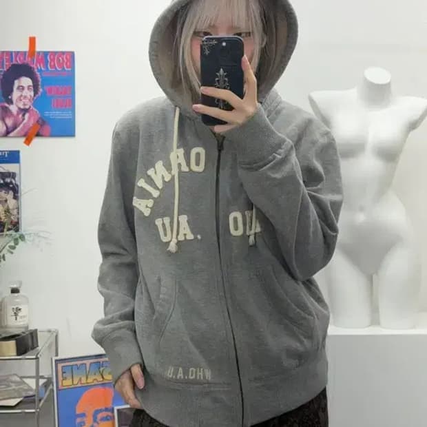 후아유 프린팅 그레이 집업 LARGE