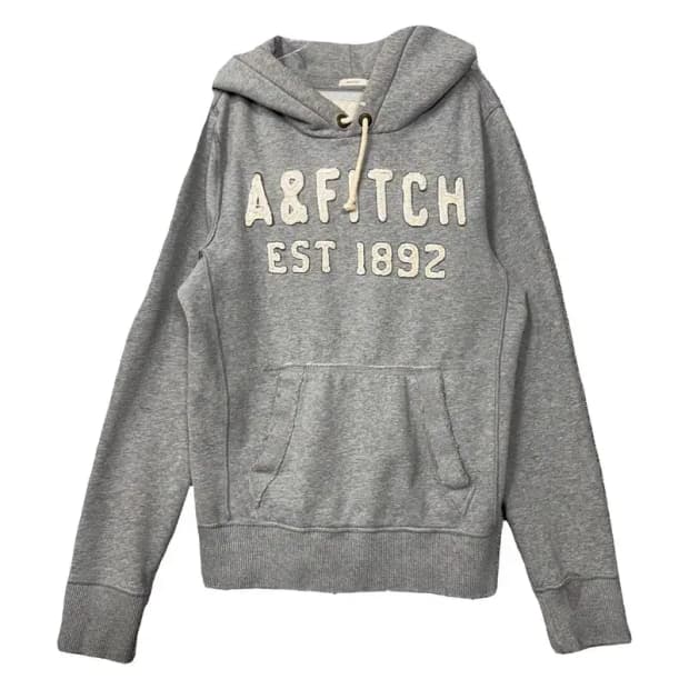 아베크롬비 Y2K 자수 로고 빈티지 라이트 그레이 후드티 MEDIUM