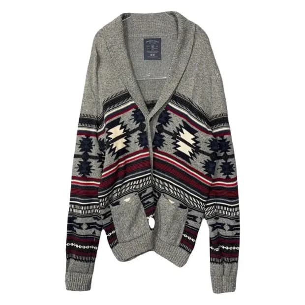 아메리칸이글 그레이 빈티지 패턴 울 니트 숄카라 가디건 M/M