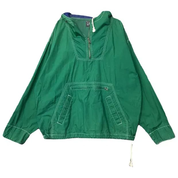 갭 그린 스티치 디테일 풀오버 반집업 후드 바람막이 웜업 M