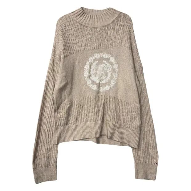 타미힐피거 프린팅 패턴 빈티지 베이지 니트 M