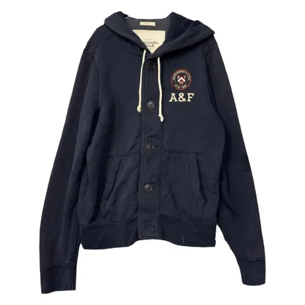 아베크롬비 Y2K 자수 로고 버튼 코튼 후드 집업 MEDIUM