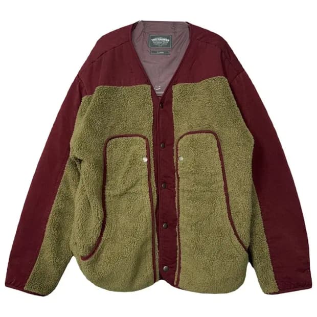 프리즘웍스 버건디 카키 투톤 깔깔이 후리스 점퍼 자켓 XL