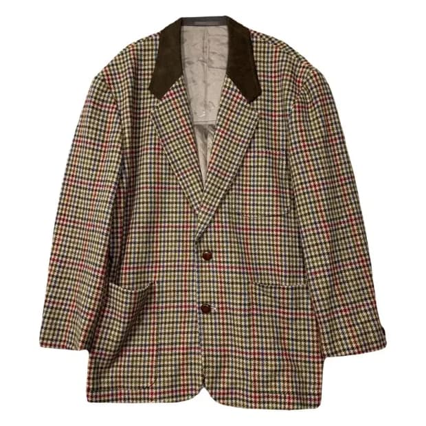 디올 체크 브라운 투버튼 울 블레이저 M