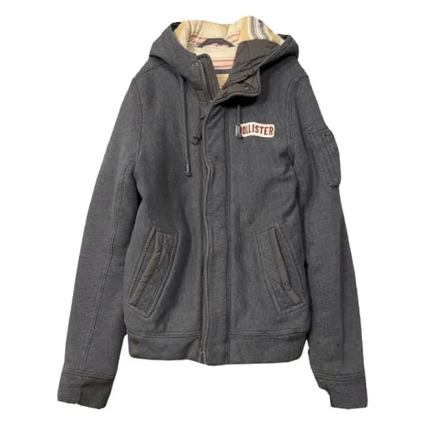 홀리스터 그레이 포켓 디테일 하드 코튼 후드 집업 M