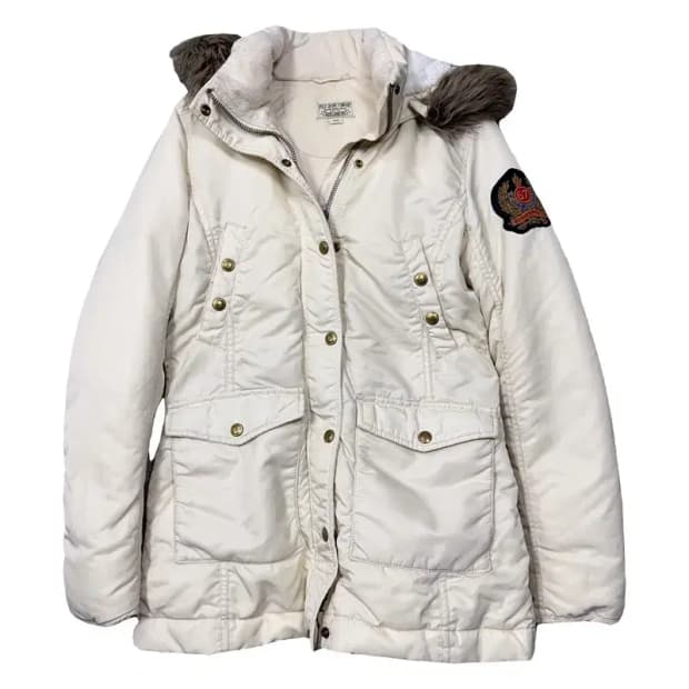 폴로 두산 크림 화이트 완장 금장 로고 N3B 여성 패딩 점퍼 XS