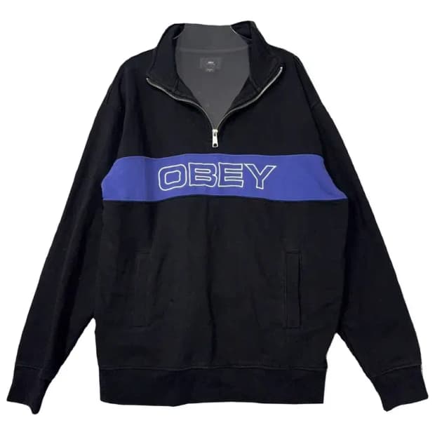 오베이 프린팅 블랙 반집업 맨투맨 S