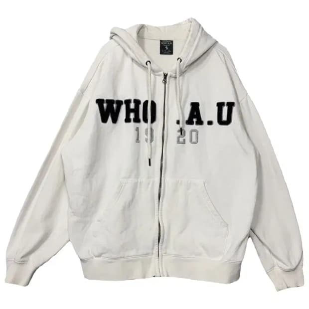 후아유 Y2K 크림 화이트 빈티지 후드집업 M