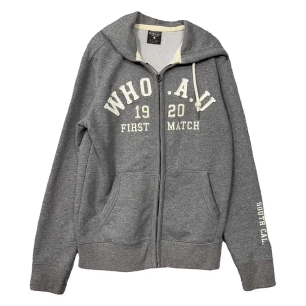 후아유 Y2K 스펠 로고 그레이 후드 집업 M