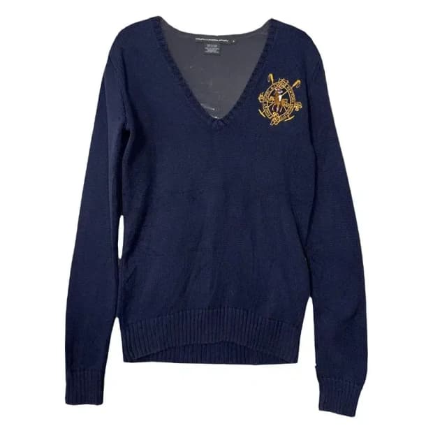 폴로 랄프로렌 금장 자수 브이넥 코튼 니트 M