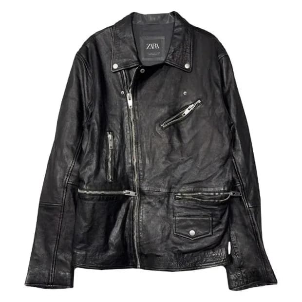 자라 블랙 양가죽 램스킨 라이더 자켓 L