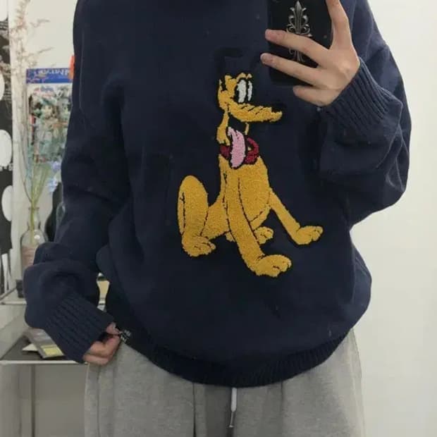 디즈니 프린팅 네이비 니트 L