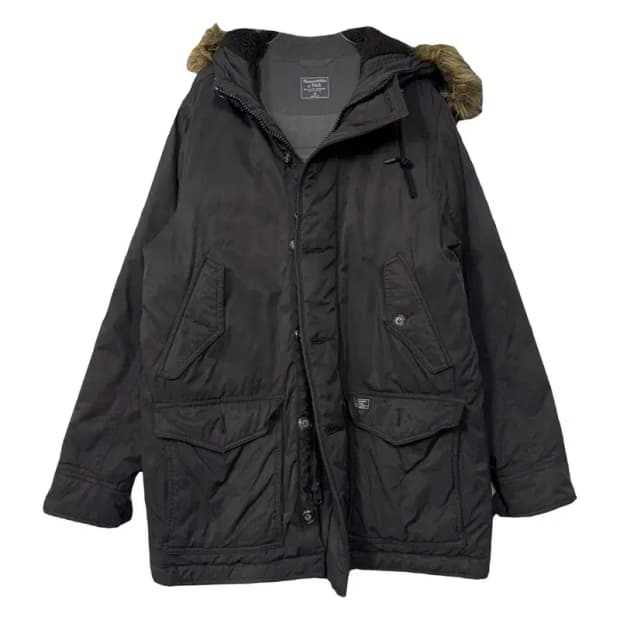 아베크롬비 블랙 후드 퍼 파카 패딩 M