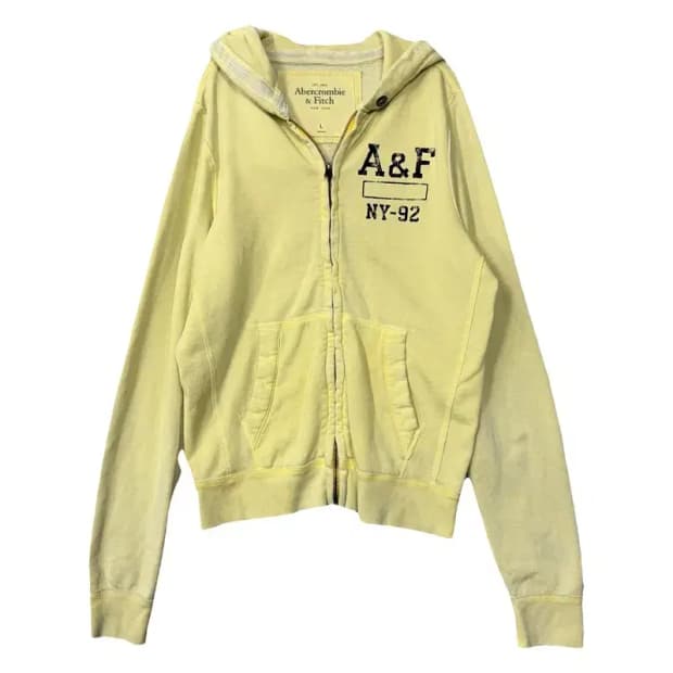 아베크롬비 y2k 자수 로고 옐로우 후드 집업 L
