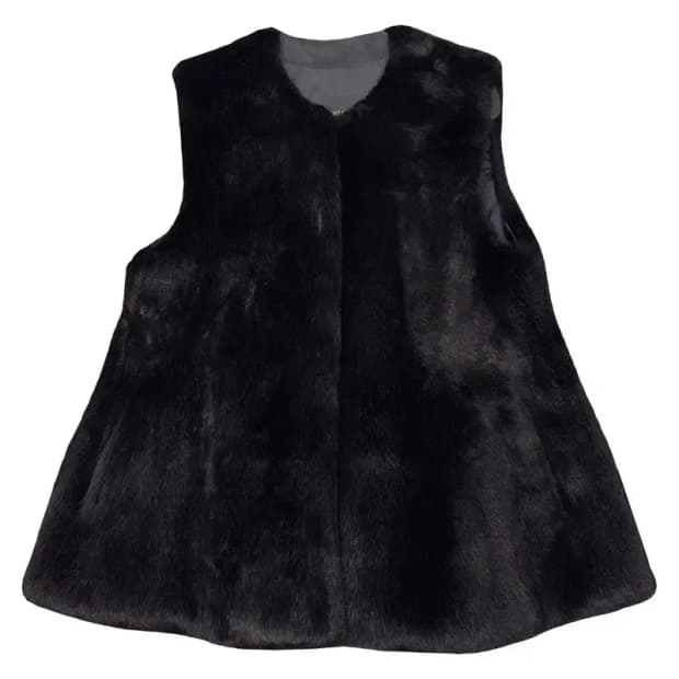 블랙 페이크 퍼 조끼 L