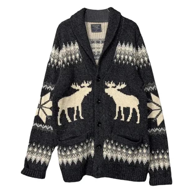 아베크롬비 로고 프린팅 클래식 숄카라 울 니트 가디건 M