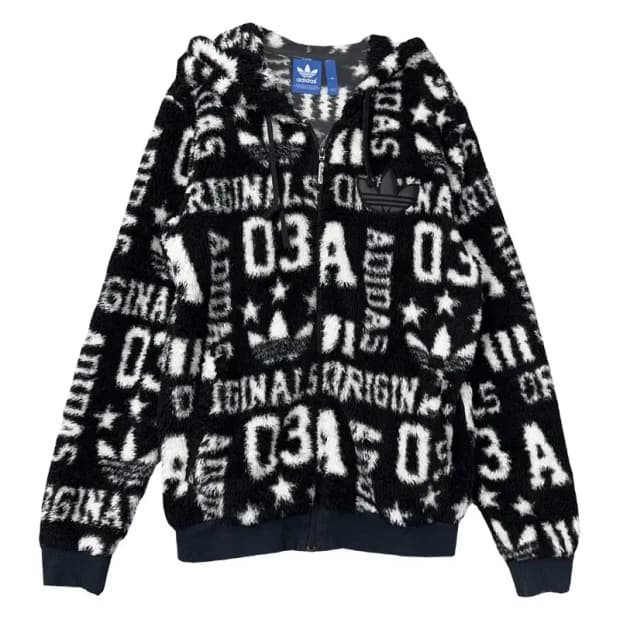 아디다스 오리지날 빈티지 패턴 블랙 후리스 L