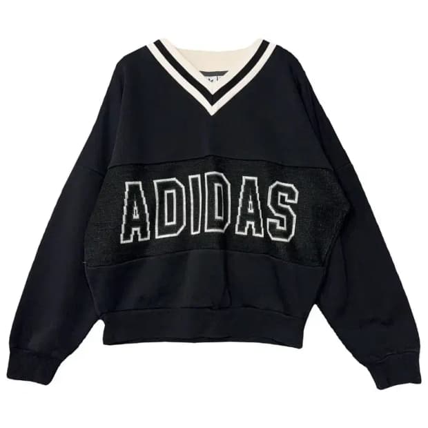 아디다스 프린팅 빅로고 블랙 브이넥 스웻셔츠 XS