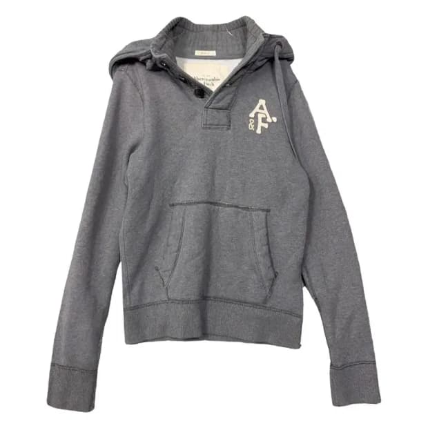 아베크롬비 그레이 버튼 자수 로고 Y2K 후드티 MEDIUM