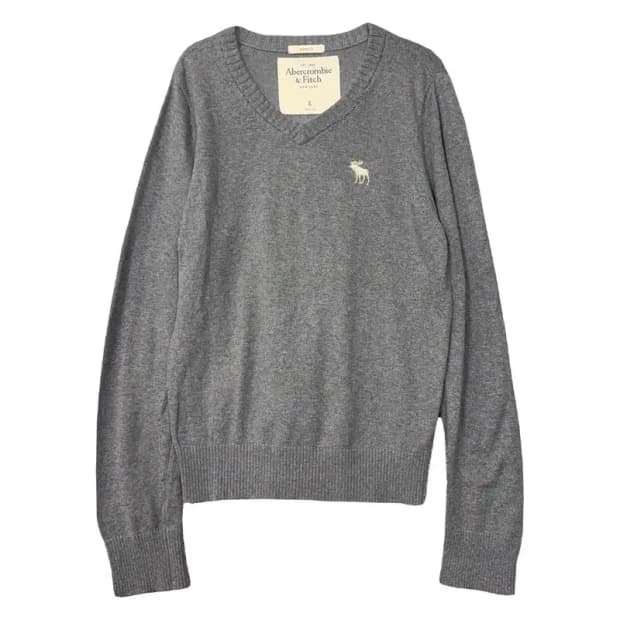 아베크롬비 그레이 순록 로고 브이넥 니트 S