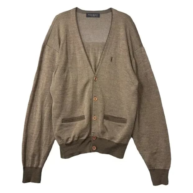 입생로랑 브라운 로고 니트 가디건 100