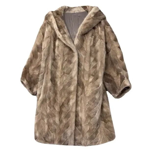 모조에스핀 베이지 램스킨 양가죽 100% 밍크 코트 85-91-164