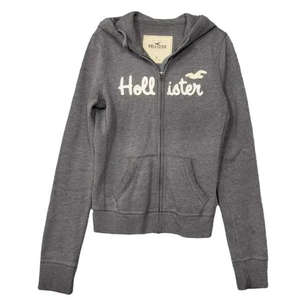 홀리스터 Y2K 자수 로고 그레이 후드 집업 S