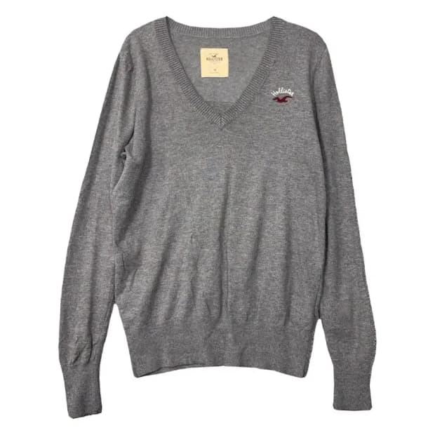 홀리스터 그레이 로고 브이넥 니트 M