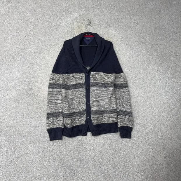 타미힐피거 스트라이프 캐주얼 숄카라 코튼 니트 가디건 L