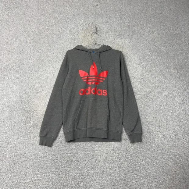 아디다스 프린팅 로고그레이 후드티 M