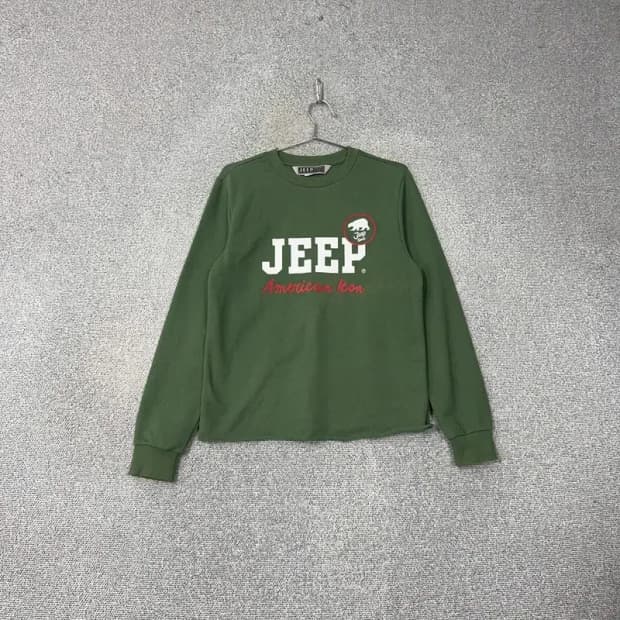 지프 프린팅 카키 그린 캐주얼 맨투맨 M