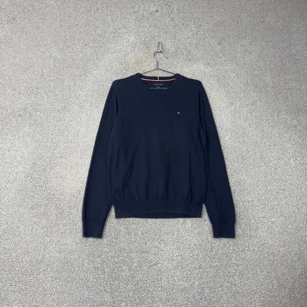 타미힐피거 네이비 로고 코튼 캐주얼 남성 니트 M