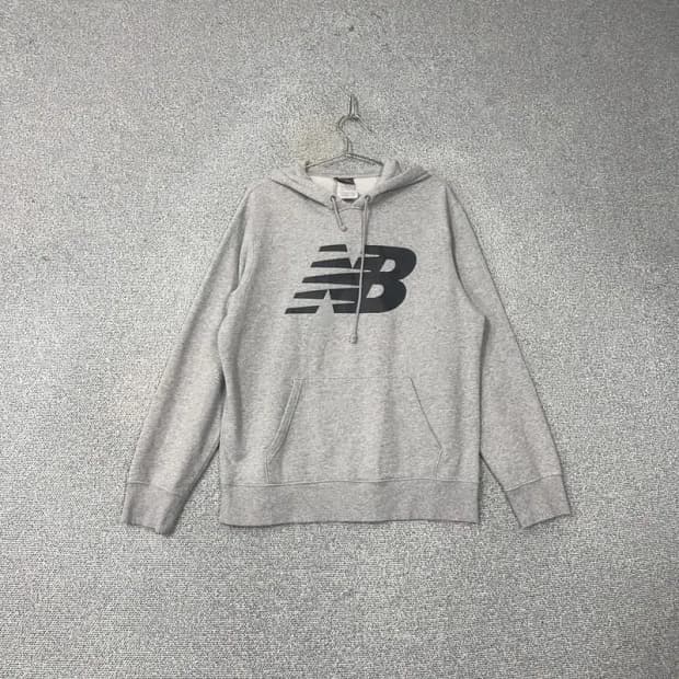 뉴발란스 프린팅 로고 그레이 오버핏 후드티 L