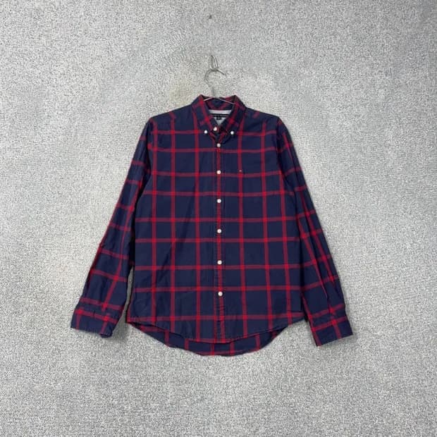 타미힐피거 로고 남성 레드 체크 셔츠 M