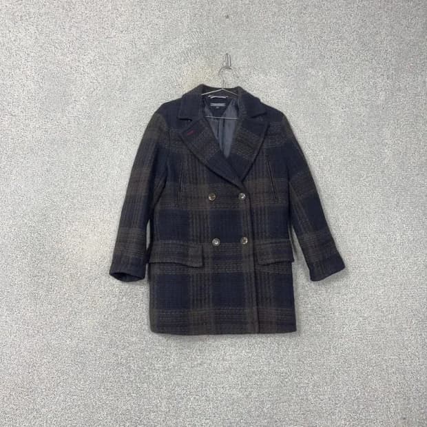 타미힐피거 빈티지 여성 클래식 체크 울 캐시미어 코트 XS
