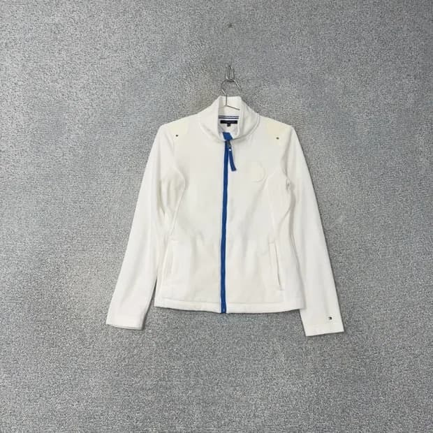 타미힐피거 화이트 크림 자수 로고 후리스 집업 S