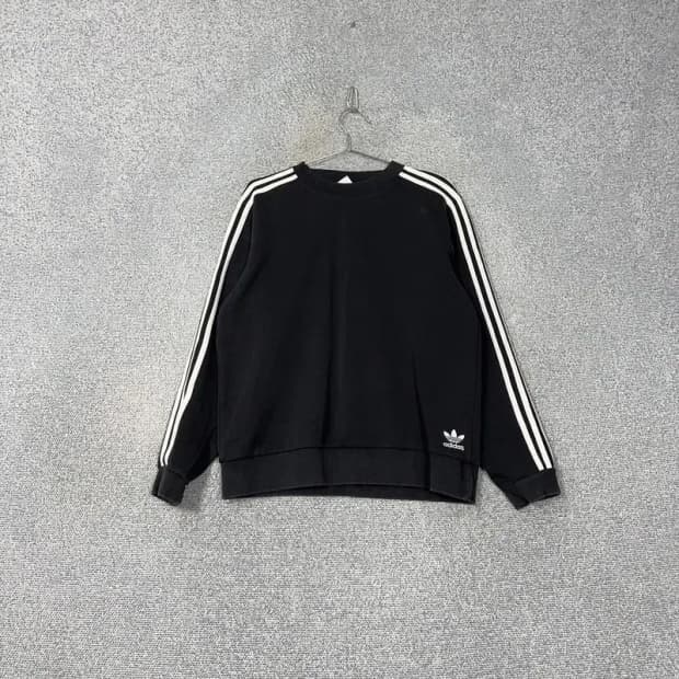 아디다스 하단 로고 삼선 블랙 맨투맨 XL