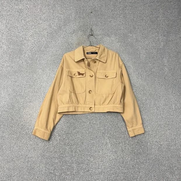 자라 베이지 여성 클래식 크롭 코튼 트러커 자켓 S