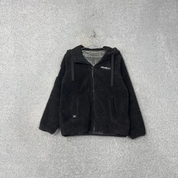 에디바우어 로고 블랙 양털 플리스 뽀글이 후리스 후드집업 M