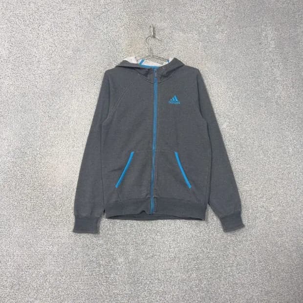 아디다스 딥그레이 블루 로고 후드집업 M