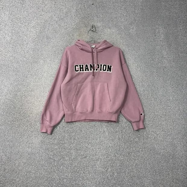 챔피온 기모 프린팅 핑크 후드티 L
