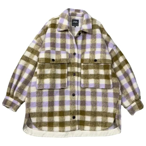 자라 체크 퍼플 플란넬 울 자켓 M-L