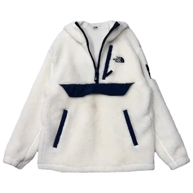 노스페이스 화이트 뽀글이 후리스 반집업 후드티 M