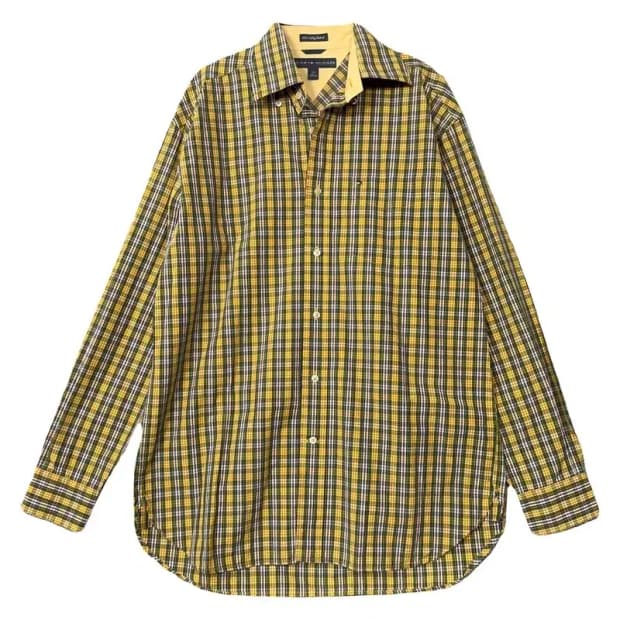 타미힐피거 체크 옐로우 오버핏 빈티지 셔츠 S/P