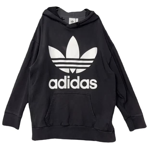 아디다스 빅로고 프린팅 블랙 후드티 XL