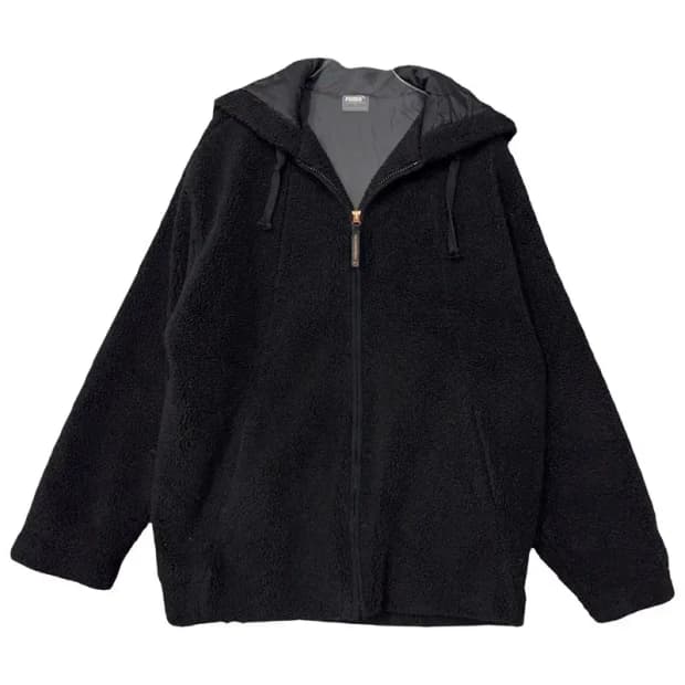 푸마 블랙 뽀글이 후리스 후드 집업 S