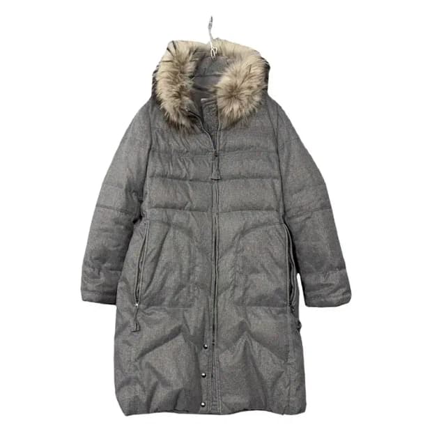 시스템 한섬 그레이 다운 후드 퍼 롱패딩 X